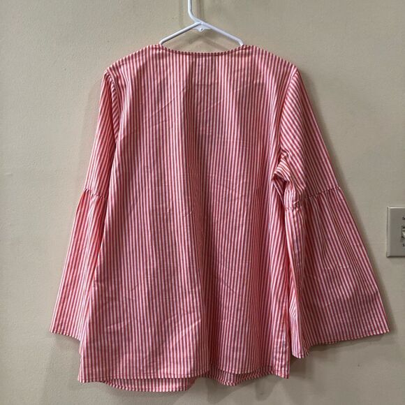 Michael Kors Lace Up Bell Sleeve Striped Top - Picture 4 of 5